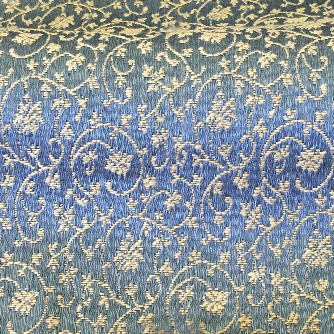 MILANO Blue Gold Floral Small Swirl Scroll Jacquard Brocade Fabric - Classic Modern Fabrics