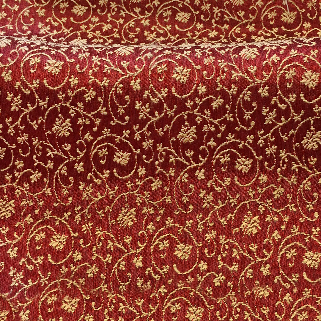 MILANO Burgundy Red Gold Ivory Floral Small Swirl Scroll Jacquard Brocade Fabric - Classic Modern Fabrics