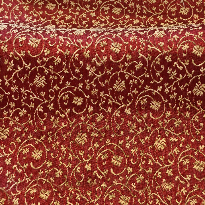MILANO Burgundy Red Gold Ivory Floral Small Swirl Scroll Jacquard Brocade Fabric - Classic Modern Fabrics