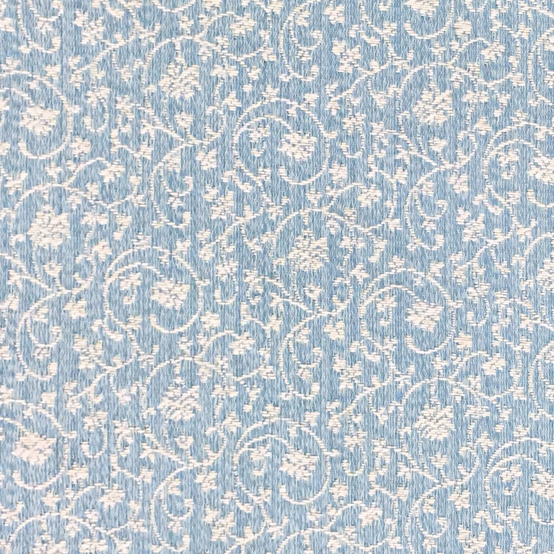 MILANO Light Blue Ivory Floral Small Swirl Scroll Jacquard Brocade Fabric - Classic & Modern