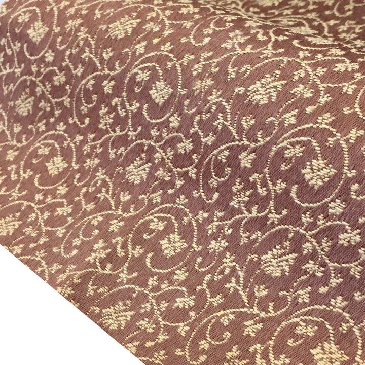 MILANO Plum Brown Gold Ivory Floral Small Swirl Scroll Jacquard Brocade Fabric - Classic & Modern
