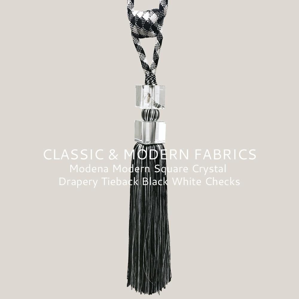 Modena Modern Square Crystal Drapery Tieback Black White Checks - Classic & Modern