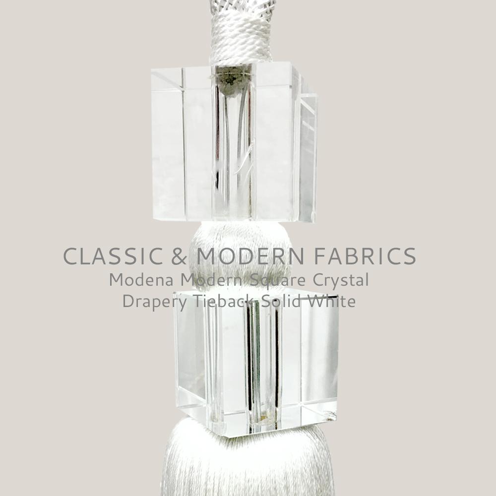 Modena Modern Square Crystal Drapery Tieback Solid Off White - Classic & Modern