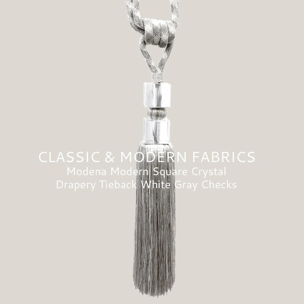 Modena Modern Square Crystal Drapery Tieback White Light Gray Checks - Classic & Modern