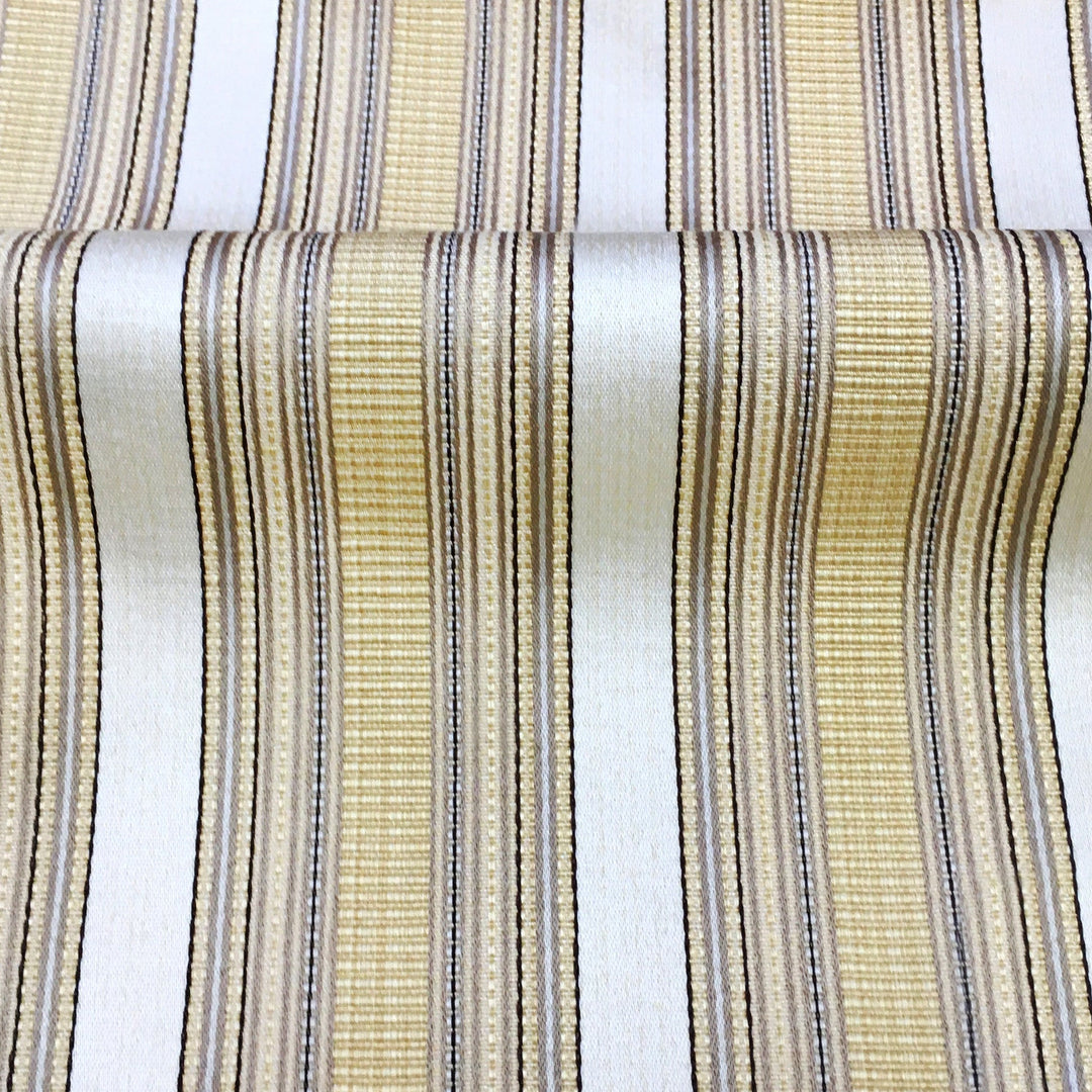 MOZART Beige Gold Striped Jacquard Brocade Fabric - Classic Modern Fabrics
