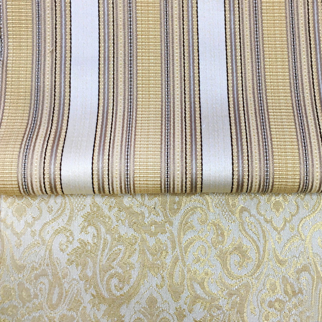 MOZART Beige Gold Striped Jacquard Brocade Fabric - Classic Modern Fabrics