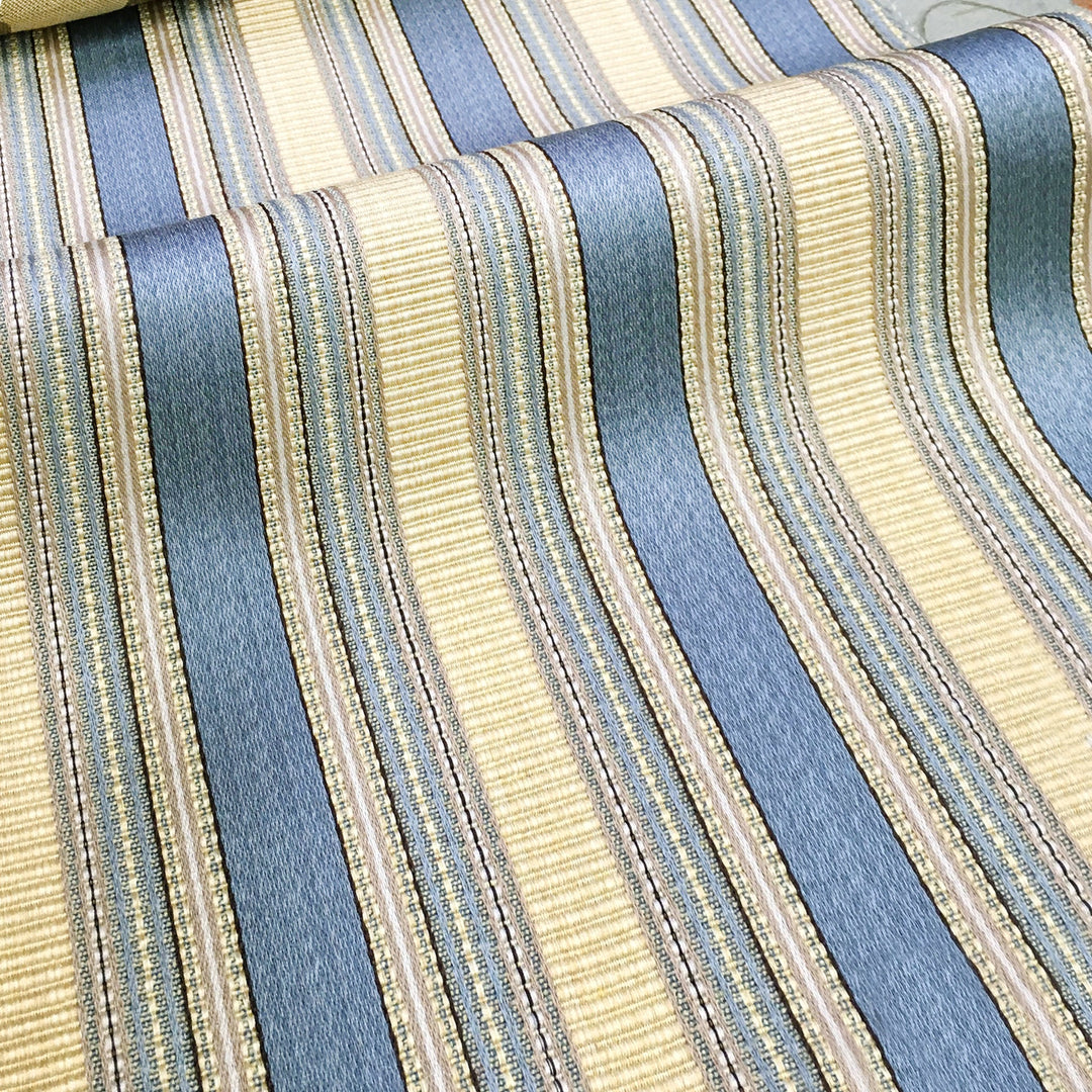 SLATE BLUE GOLD Striped Brocade Upholstery Drapery Fabric 110 In. Sold by  the Yard 