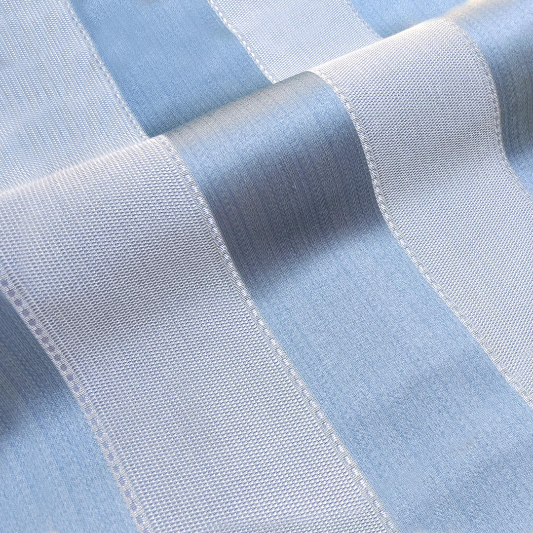 NAPOLI Blue Ivory Wide Striped Brocade Jacquard Fabric - Classic & Modern