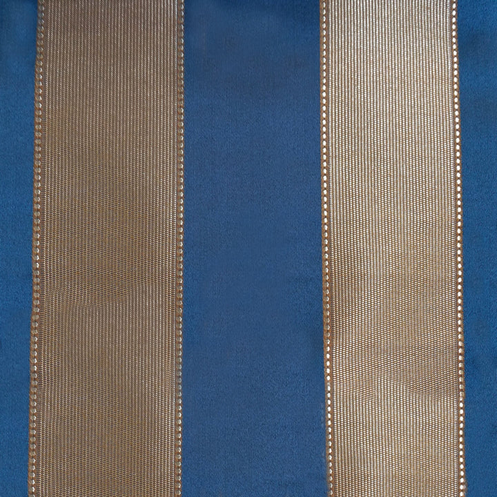 NAPOLI Peacock Blue Gold Wide Striped Brocade Jacquard Fabric - Classic & Modern