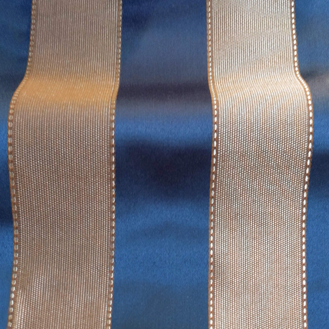 NAPOLI Peacock Blue Gold Wide Striped Brocade Jacquard Fabric - Classic & Modern