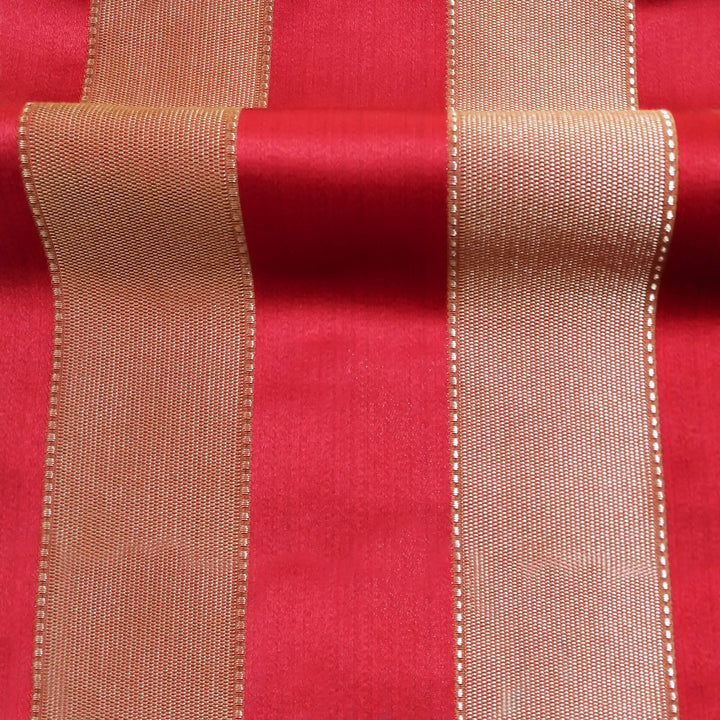 NAPOLI Red Gold Wide Striped Brocade Jacquard Fabric - Classic & Modern