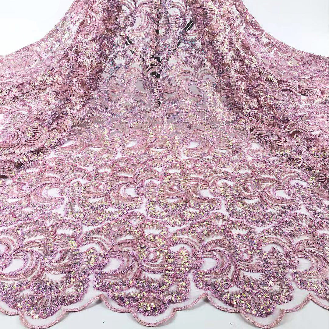 NATALIA Mauve Dusty Pink Gold Floral Embroidery Sequin Tulle Mesh Lace / Fabric by the Yard - Classic & Modern