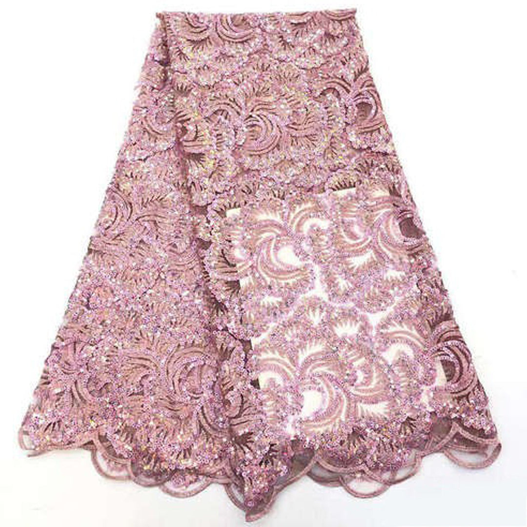 NATALIA Mauve Dusty Pink Gold Floral Embroidery Sequin Tulle Mesh Lace / Fabric by the Yard - Classic & Modern