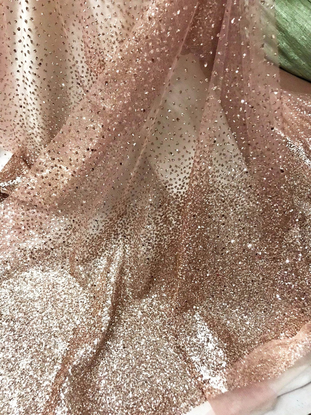 OLIVIA Gradient Rose Gold Dusty Pink on Brown Tan Mesh Ground Glitter –  Classic Modern Fabrics