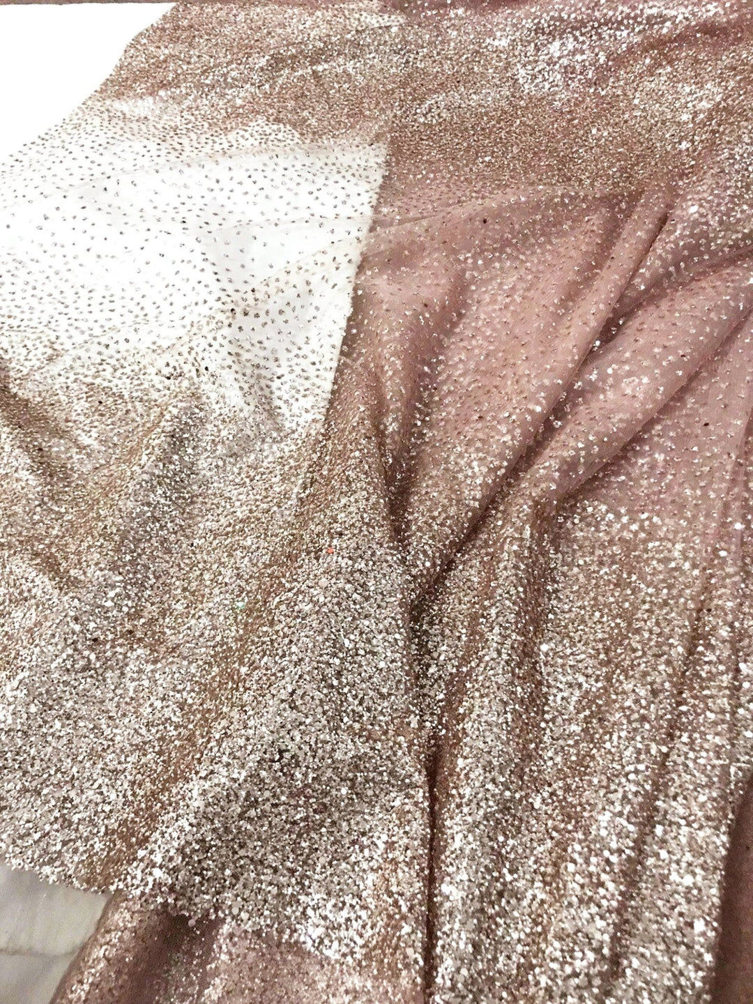 OLIVIA Gradient Rose Gold Dusty Pink on Brown Tan Mesh Ground Glitter Classic Modern Fabrics OLIVIA Gradient Rose Gold Dusty Pink on Brown Tan Mesh Ground Glitter Classic Modern Fabrics