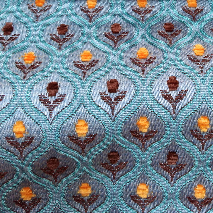 OSLO Blue Geometric Floral Trellis Woven Jacquard Brocade Fabric - Classic & Modern