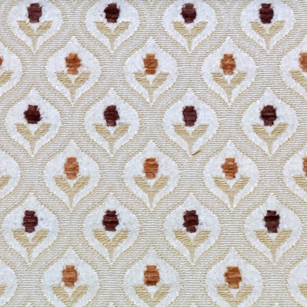 OSLO Brown Beige Geometric Floral Trellis Woven Jacquard Brocade Fabric - Classic & Modern