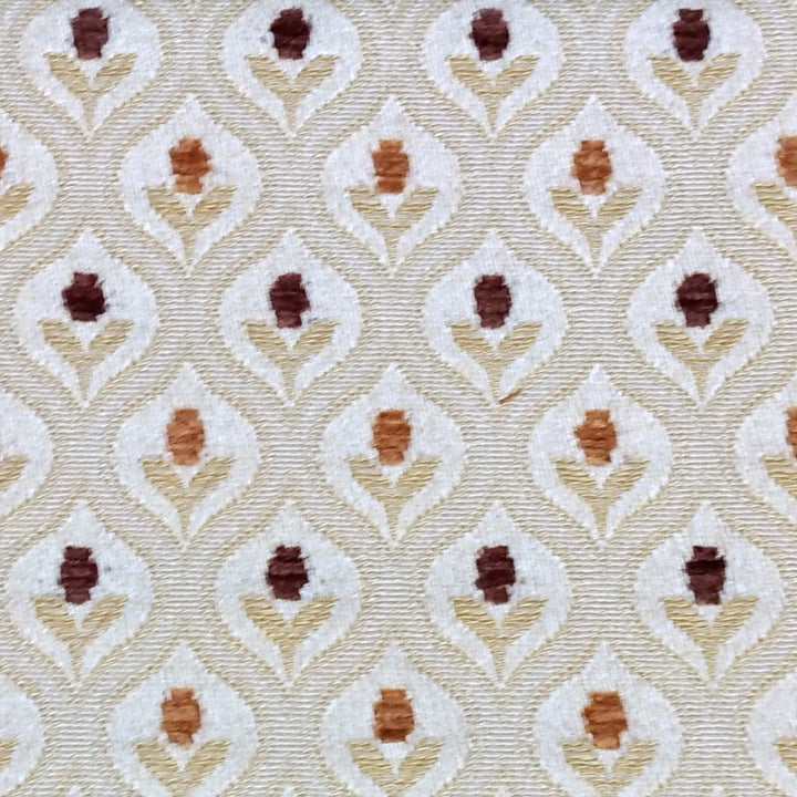 OSLO Brown Beige Geometric Floral Trellis Woven Jacquard Brocade Fabric - Classic & Modern