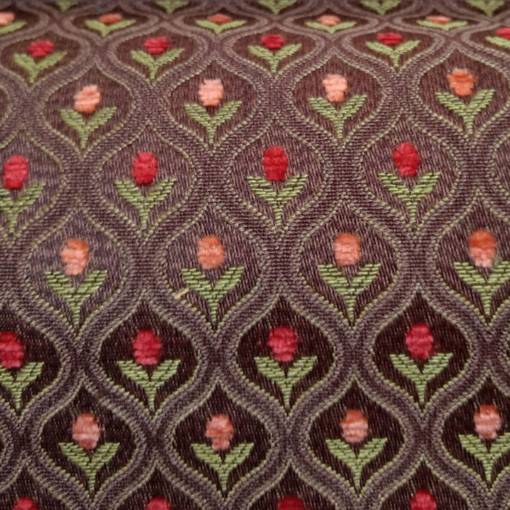 OSLO Brown Geometric Floral Trellis Woven Jacquard Brocade Fabric - Classic & Modern