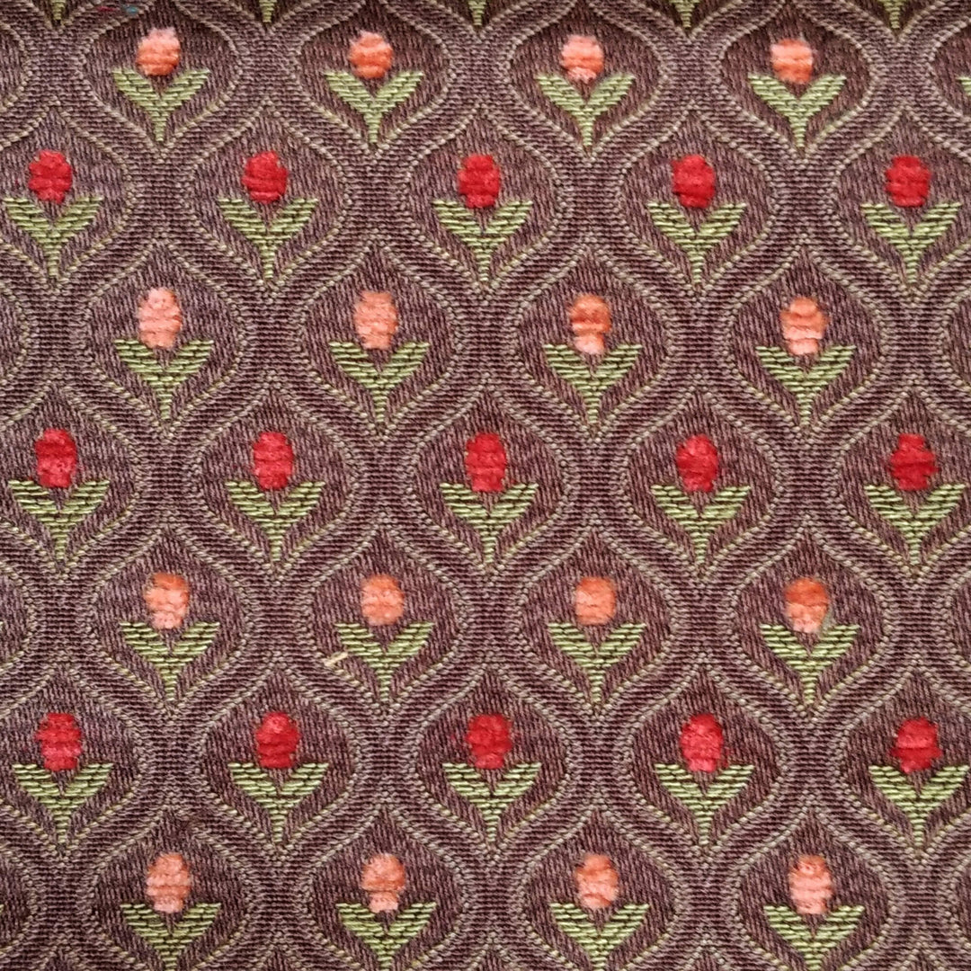 OSLO Brown Geometric Floral Trellis Woven Jacquard Brocade Fabric - Classic & Modern