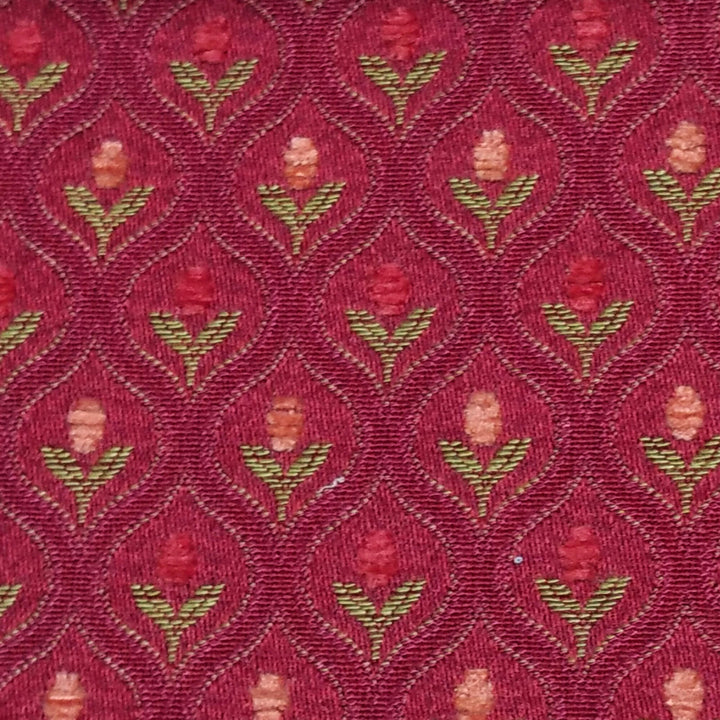 OSLO Maroon Red Geometric Floral Trellis Woven Jacquard Brocade Fabric - Classic & Modern