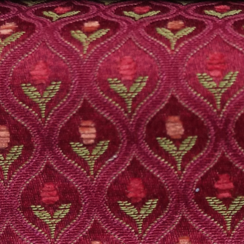 OSLO Maroon Red Geometric Floral Trellis Woven Jacquard Brocade Fabric - Classic & Modern