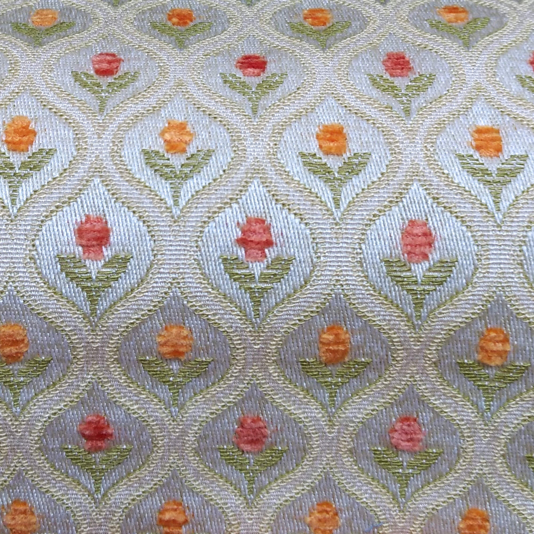 OSLO Orange Beige Geometric Floral Trellis Woven Jacquard Brocade Fabric - Classic & Modern