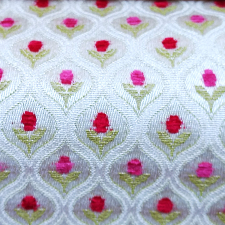 OSLO Red Beige Geometric Floral Trellis Woven Jacquard Brocade Fabric - Classic & Modern