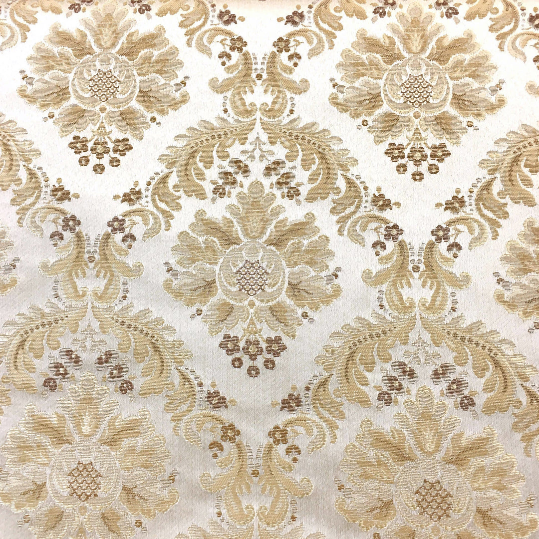 PALERMO Beige Brown Gold Floral Damask Brocade Jacquard Fabric - Classic & Modern