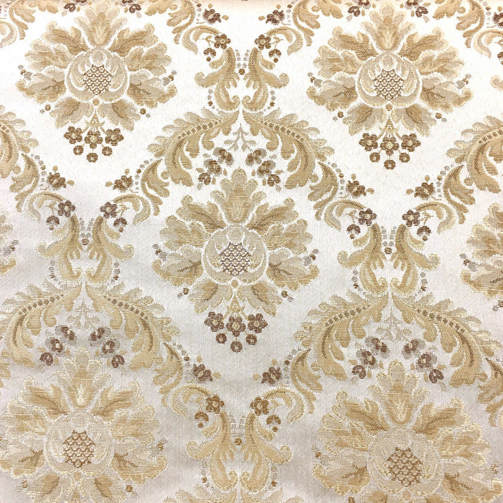PALERMO Beige Brown Gold Floral Damask Brocade Jacquard Fabric - Classic & Modern