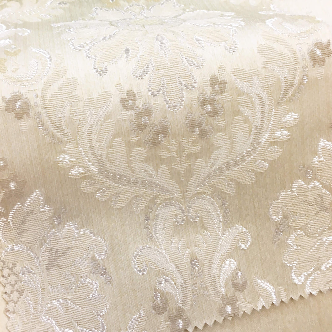 PALERMO Ivory Beige Floral Damask Brocade Jacquard Fabric - Classic & Modern