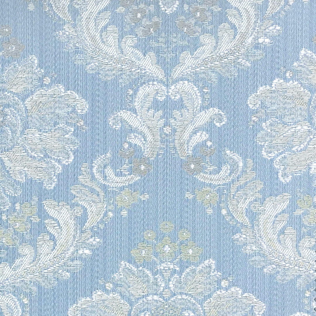 PALERMO Light Blue Beige Floral Damask Brocade Jacquard Fabric