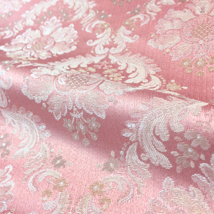 PALERMO Tessuto jacquard broccato floreale damascato beige rosa chiaro 