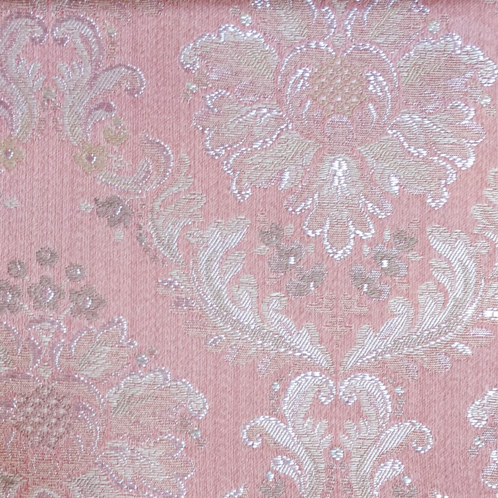 PALERMO Tessuto jacquard broccato floreale damascato beige rosa chiaro 