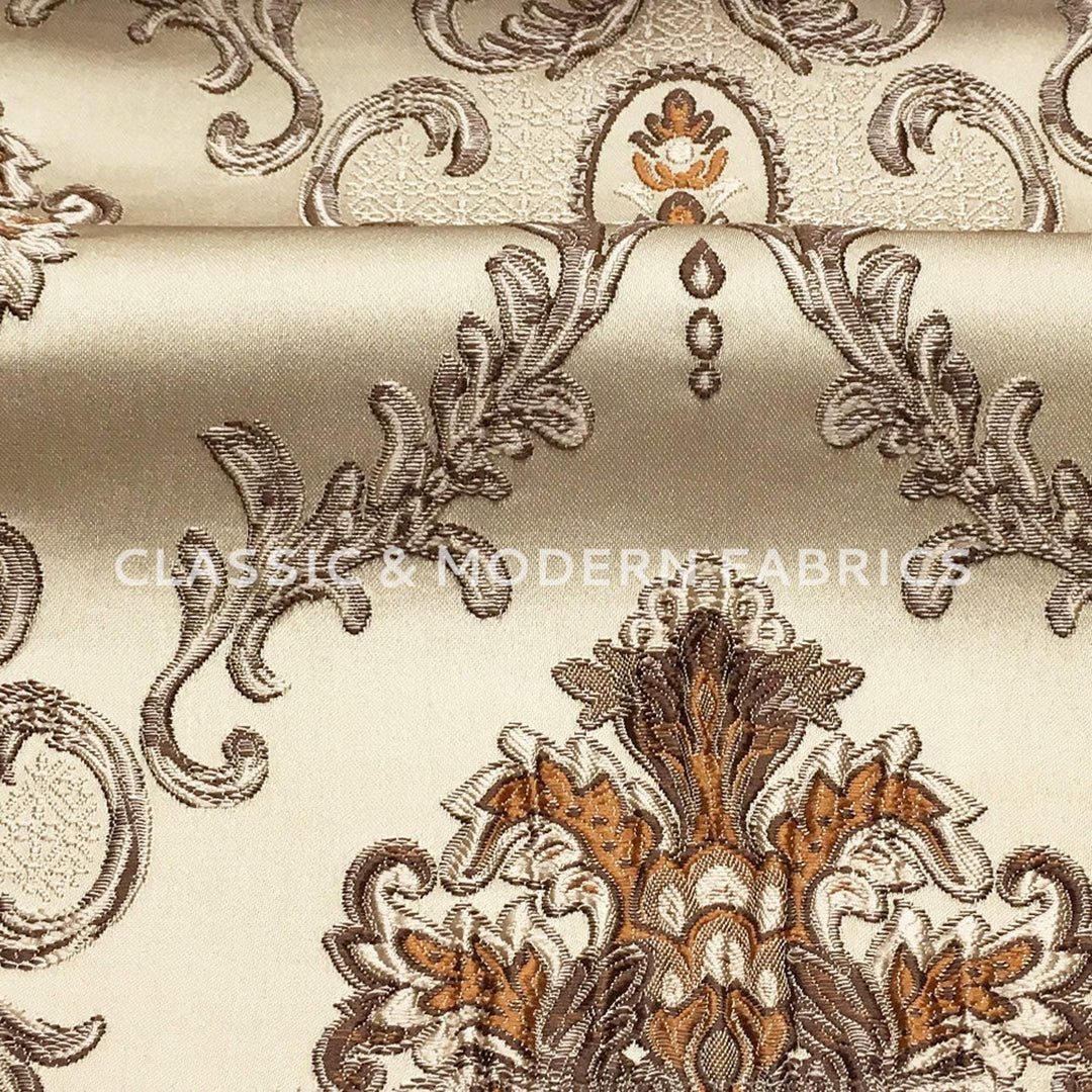Provence Signature Large Damask Jacquard Gold Brown Fabric - Classic & Modern