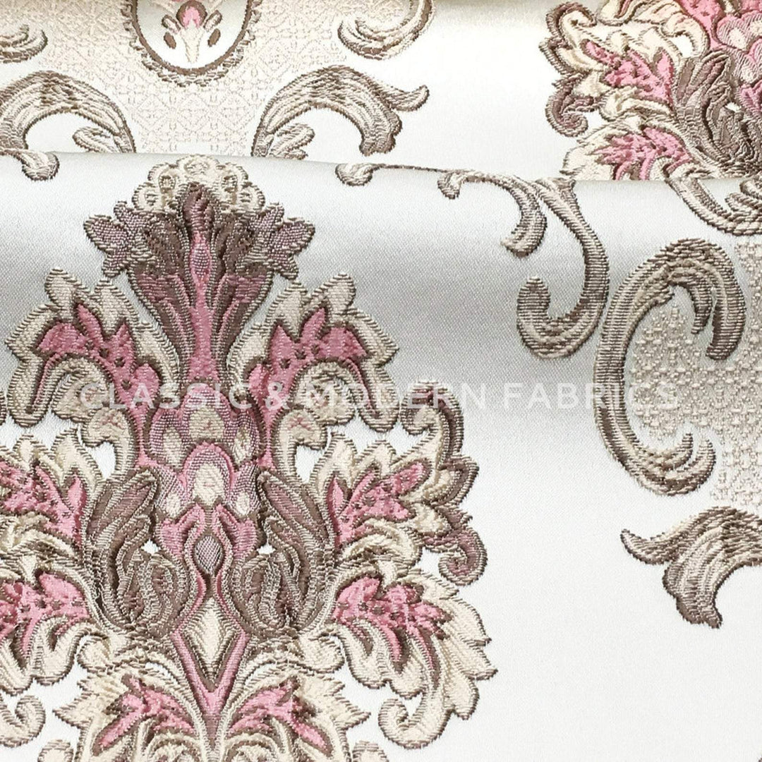 Provence Signature Large Damask Jacquard Pink Brown Fabric - Classic & Modern