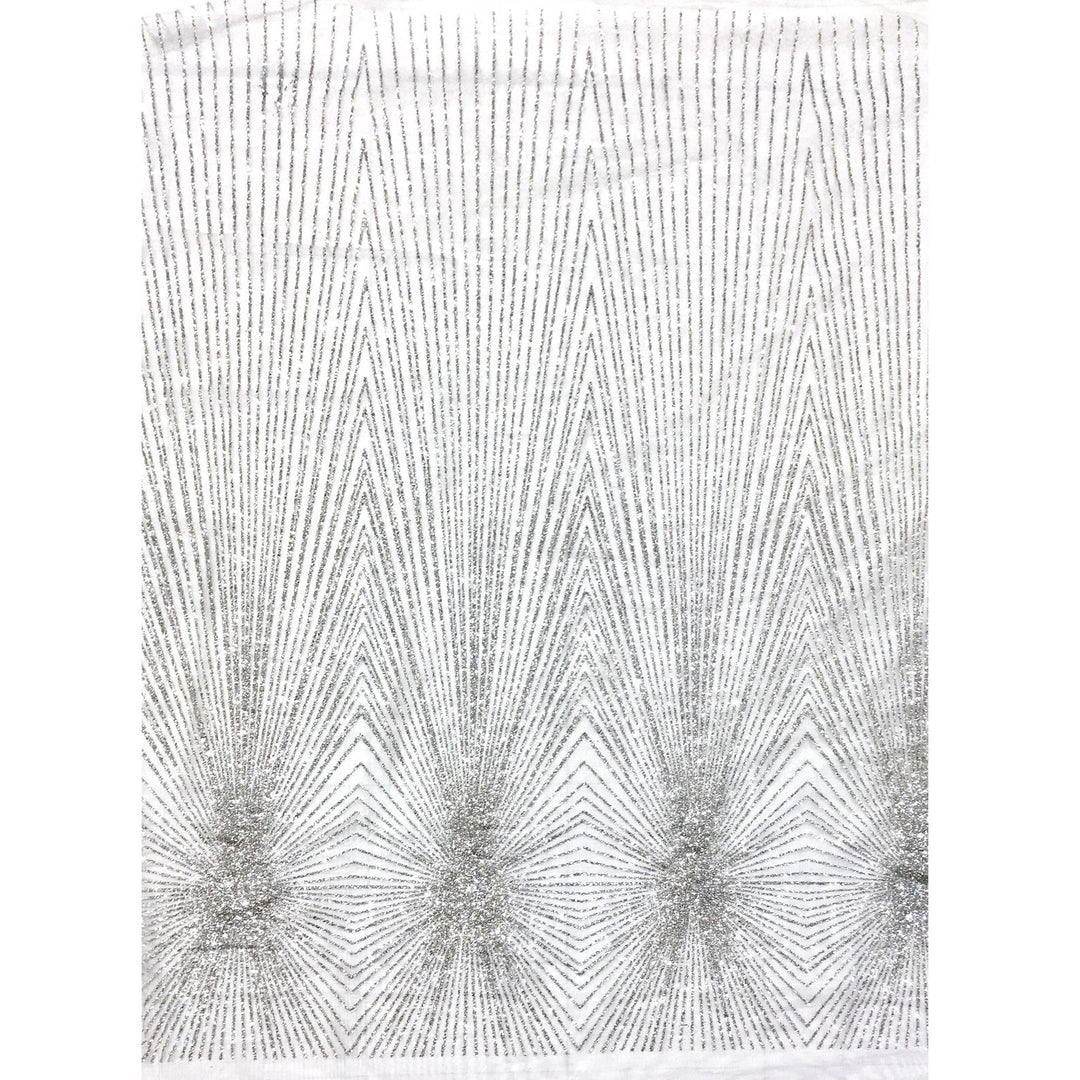 RAFAELA SILVER Glitter Geometric Embroidery Mesh Lace Dress Fabric / Sold by the Yard - Classic & Modern