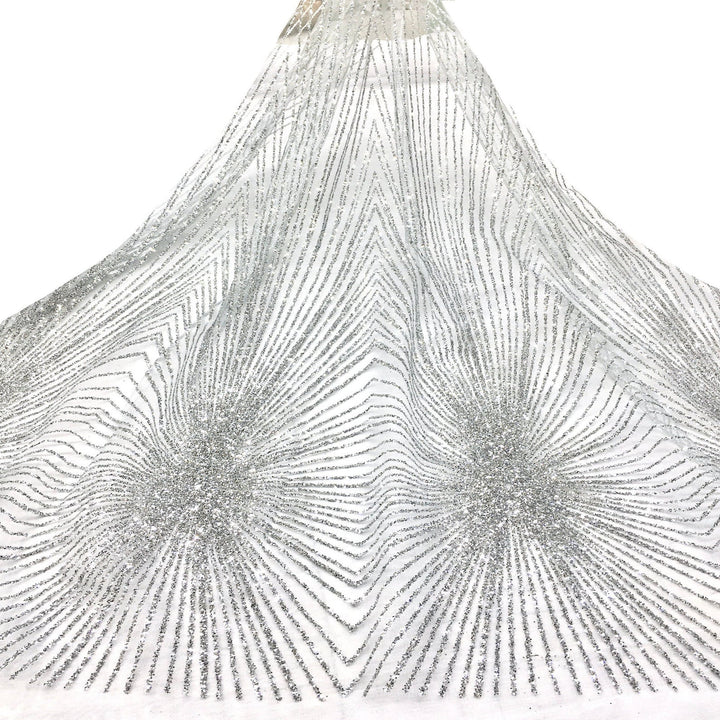 RAFAELA SILVER Glitter Geometric Embroidery Mesh Lace Dress Fabric / Sold by the Yard - Classic & Modern