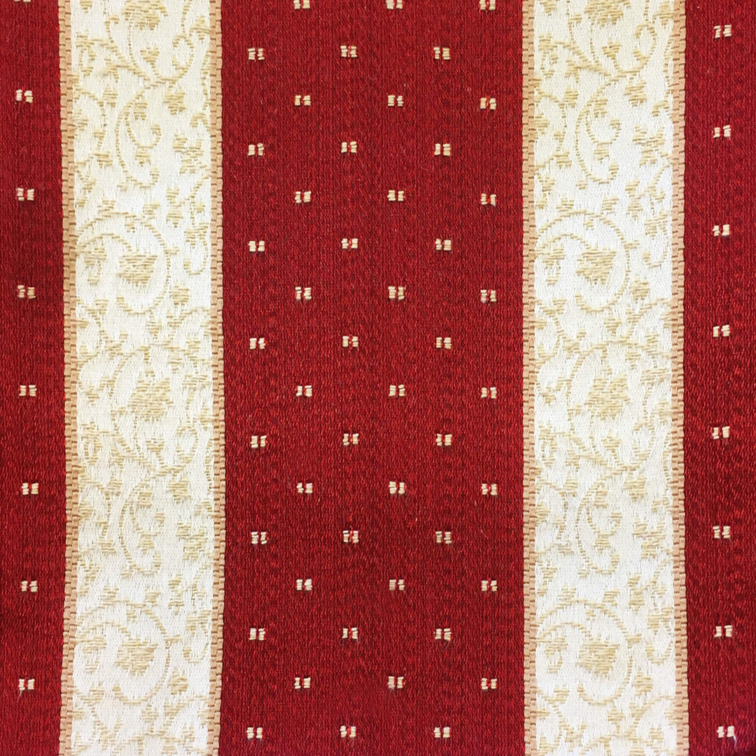 ROMA Burgundy Red Gold Striped Dots Brocade Jacquard Fabric - Classic & Modern