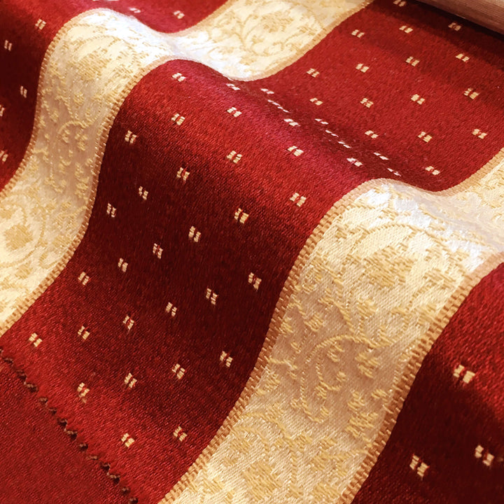 ROMA Burgundy Red Gold Striped Dots Brocade Jacquard Fabric - Classic & Modern
