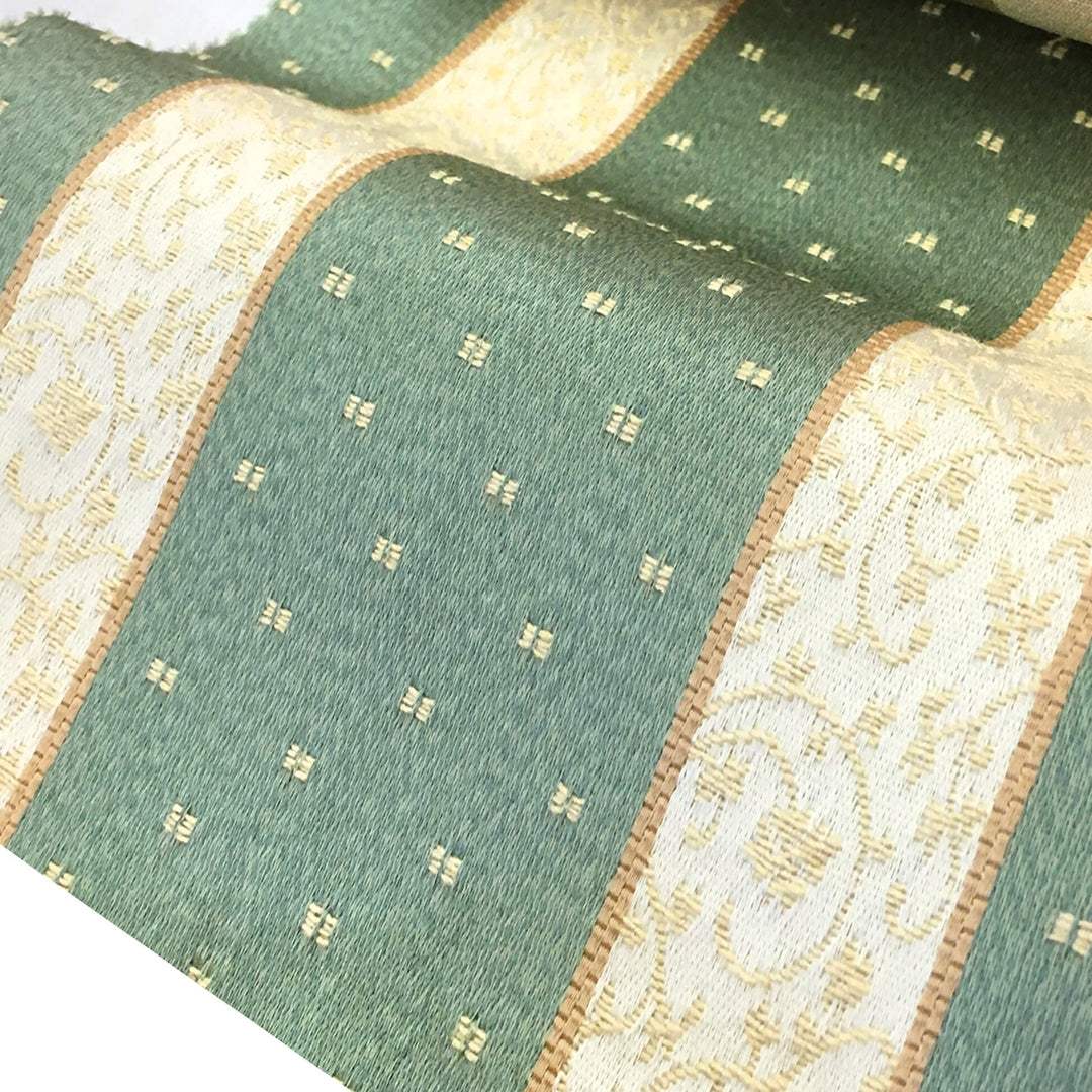 ROMA Green Gold Striped Dots Brocade Jacquard Fabric - Classic & Modern