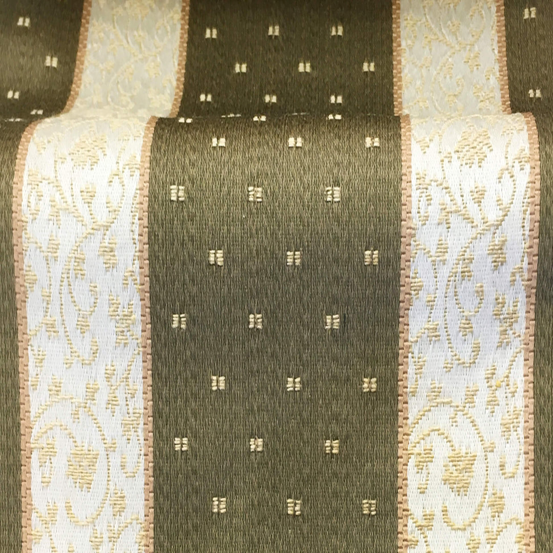 ROMA Olive Gold Striped Dots Brocade Jacquard Fabric - Classic & Modern
