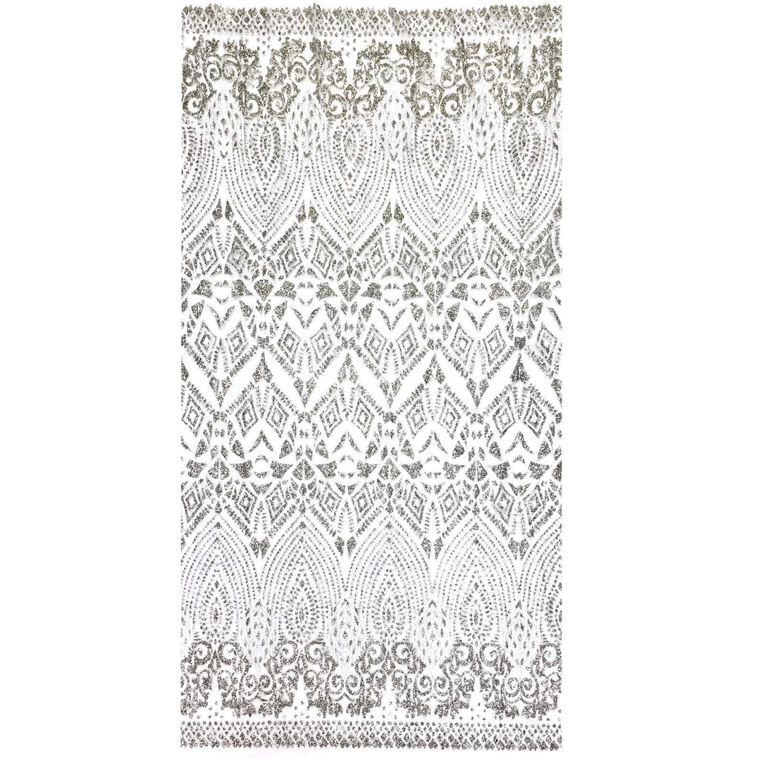 L17-116M // Modern Geometric Lace Fabric With White Sequins