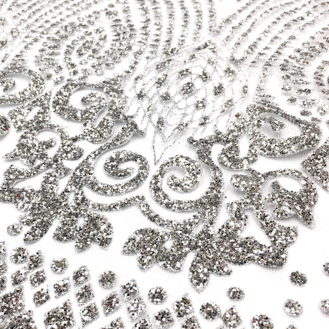 Royal Metallic SILVER Glitter on Light Tulle Mesh Lace / Fabric by the –  Classic Modern Fabrics