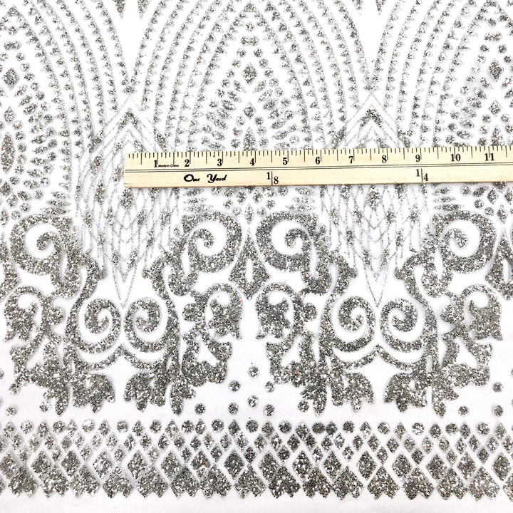 Royal Metallic SILVER Glitter on Light Tulle Mesh Lace / Fabric by the Yard - Classic & Modern