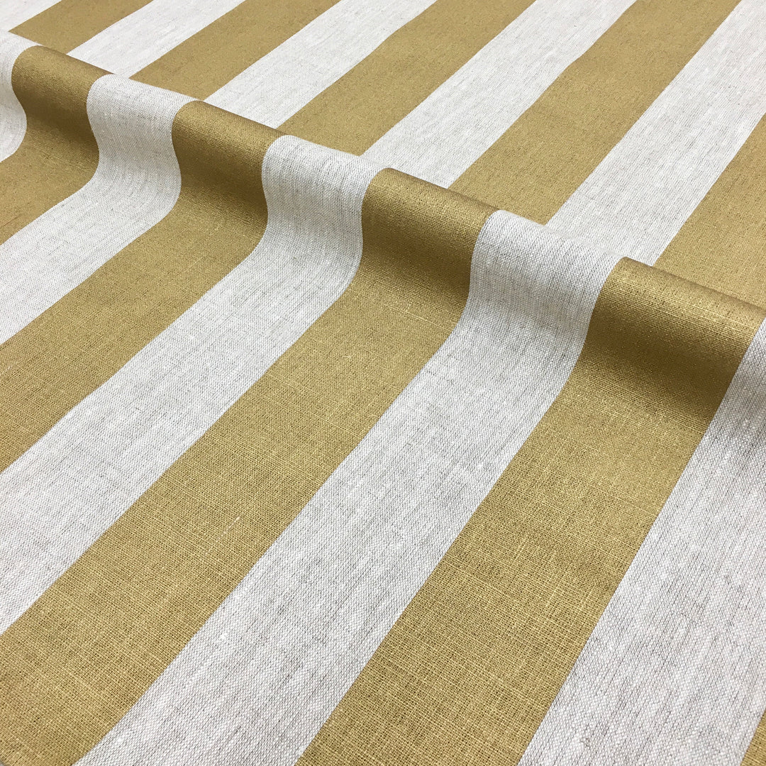 Stafford 100% Wide Linen Stripe Gold Natural Fabric