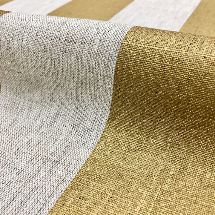 Tissu Stafford 100 % lin large à rayures dorées naturelles 