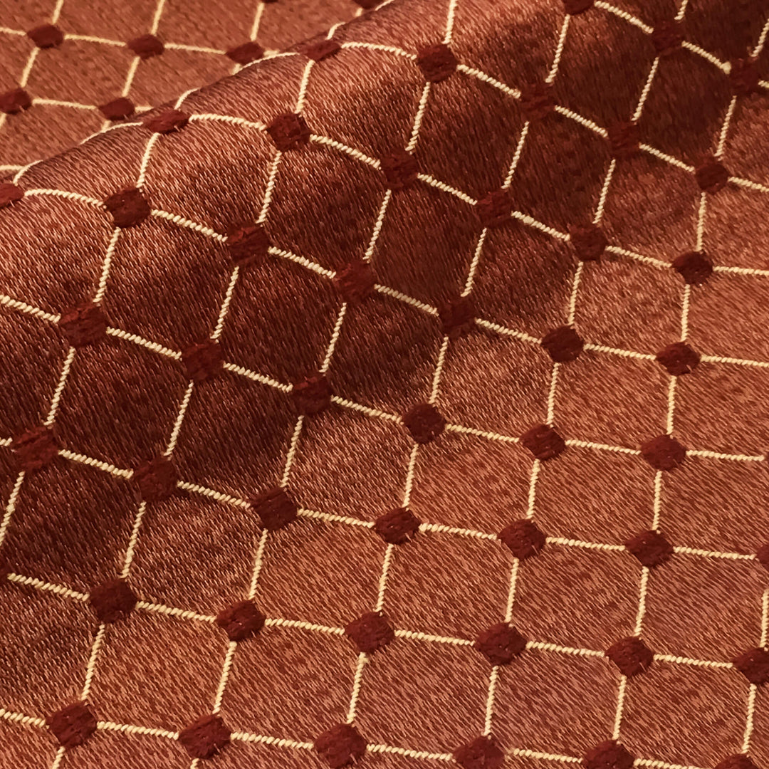 Salice Red Brown Diamond Dots Embroidered Jacquard Brocade Fabric - Classic & Modern