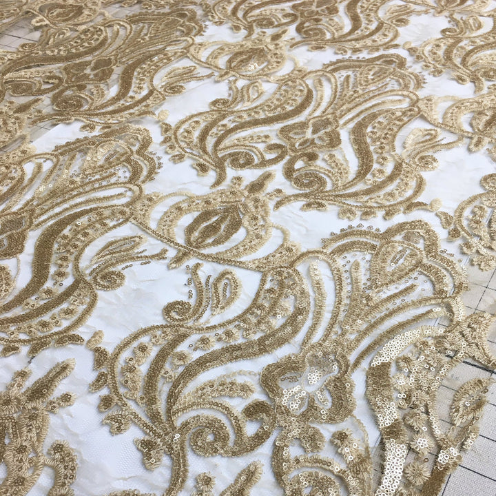 Savannah Metallic GOLD PINK Sequin Embroidery Mesh Lace / Dress Fabric / Fabric by the Yard - Classic & Modern