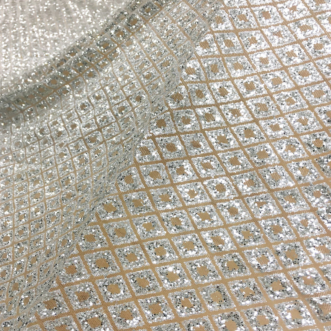 5 YARDS / SILVER Glitter Geometric Embroidery Mesh Dress Fabric 5 YARDS / SILVER Glitter Geometric Embroidery Mesh Dress Fabric